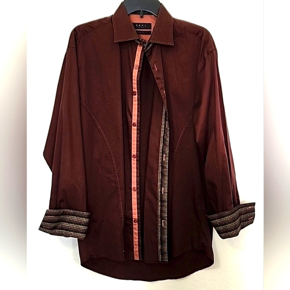 ENVY Couture Brown Button Down Men's Shirt.  Size XL